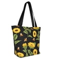 thumbnail image 2 of Easygdp Bees and Sunflowers Stylish Canvas Handbag Shoulder Tote Bag, Shopping Bag with Zip, Suitable for Buying Groceries, Office, Fitness, 2 of 9