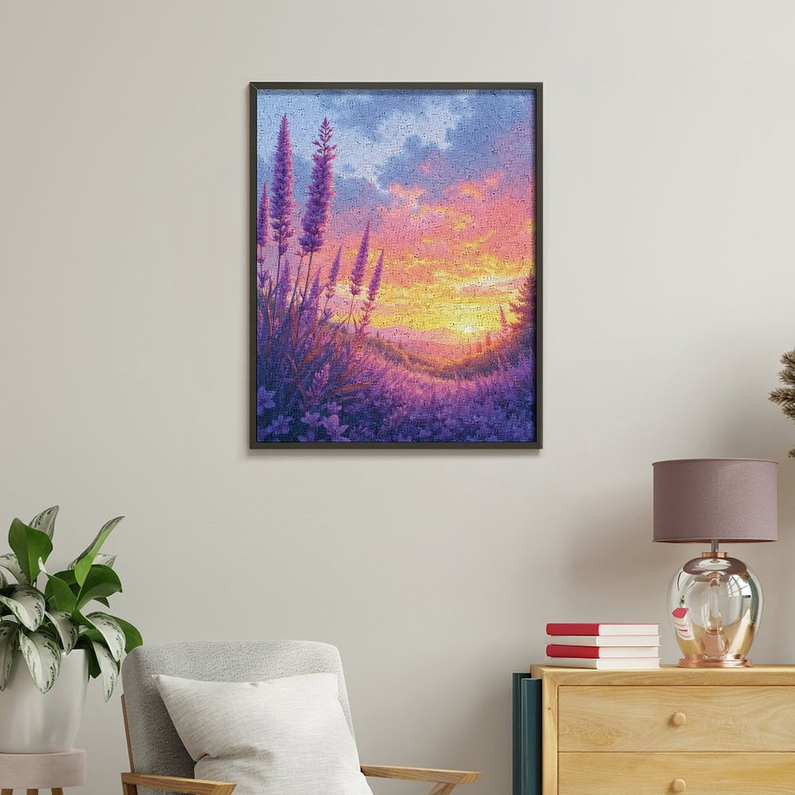 Paint By Numbers Kit for Adults Beginner - DIY Lavender Sunset Mountain View Canvas Painting Kits for Adults, Frameless Paint By Number for Adults for Home Wall Decor 16x20 Inch