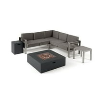 Noble House Cape Coral 6 Piece Outdoor Aluminum Conversation Set in Dark Gray