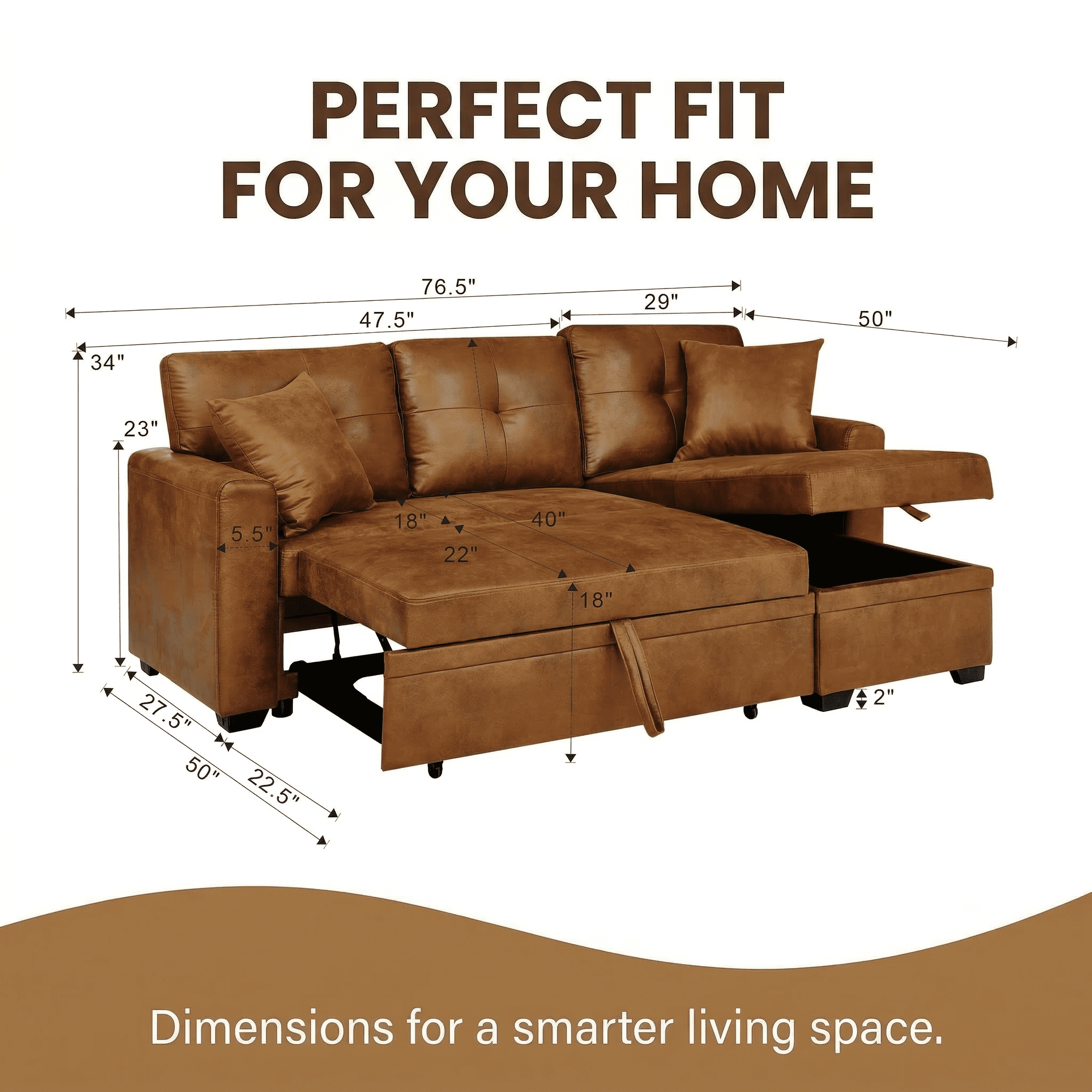 TIRAMISUBEST 77" Convertible Sectional Sleeper Sofa with Reversible Storage Chaise & Pull-Out Bed