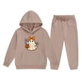 thumbnail image 3 of Glisme Girls Outfit Set Graphic Print Long Sleeve Hooded Tops With Pants Outfit Halloween Loose Fit Girls Set Size 8-9 Years Khaki, 3 of 3