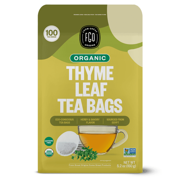 FGO Thyme Leaf Tea, Organic, Eco-Conscious Tea Bags (100 Count)