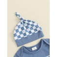 thumbnail image 6 of Suealasg Baby Boys 3Pcs Outfit Sets 3 6 12 18 Months Infant Short Sleeve Letter Print Romper Checkerboard Print Pants Hat Sets Newborn Boys Clothes, 6 of 7