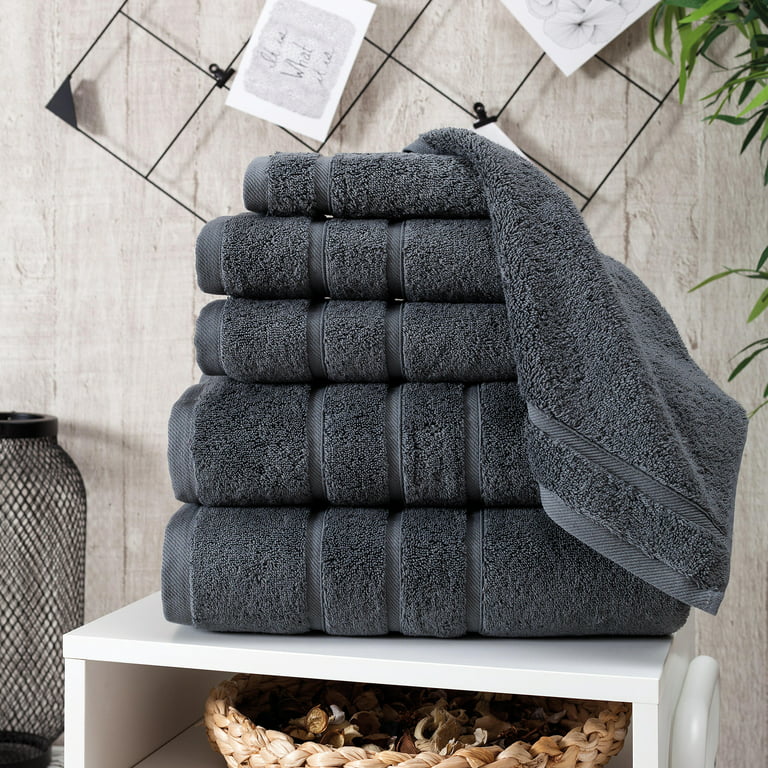 Upthrone Turkish Bath Towel Set of 6 - Turkish Cotton Hotel Bathroom Towels, Dark Grey, Size: 6 Piece Set (2 Bath, 2 Hand & 2 Wash), Gray