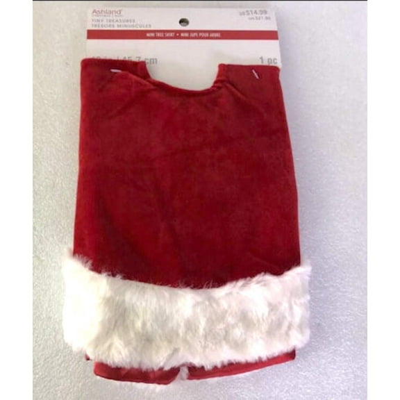 18" Red White Velvet Mini Tree Skirt with Fur Trim
