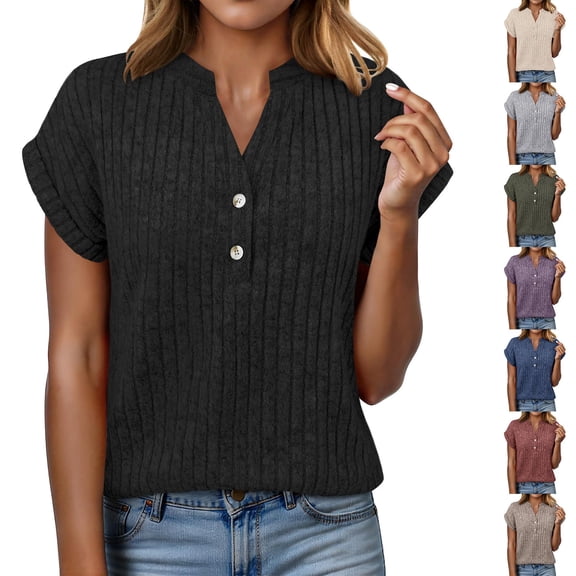Kelon Womens Summer Short Sleeve V Neck Summer Sweaters Dressy Casual Summer Vacation Fashion Clothing 2026 Summer Business Work Basic Tees, XL