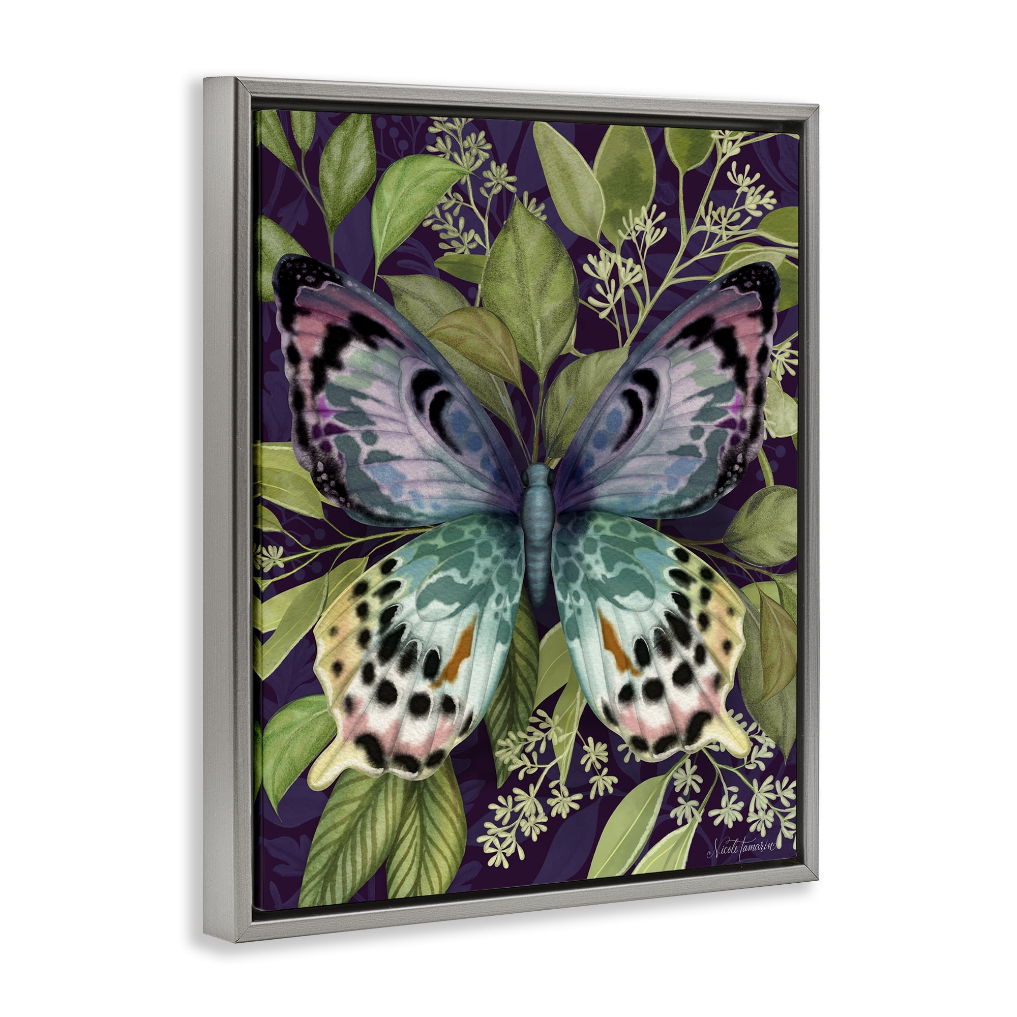 Stupell Industries Midnight Garden Butterfly Gray Framed Floater Canvas Wall Art, design by Nicole Tamarin