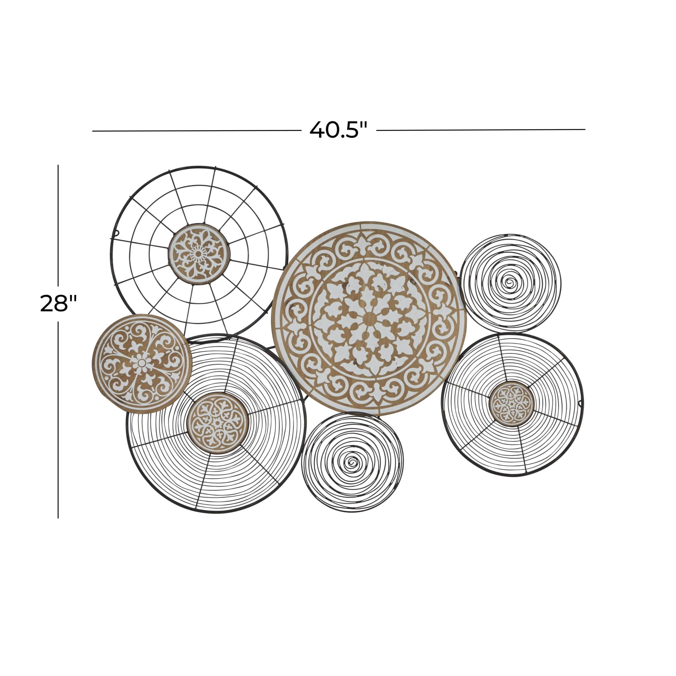 DecMode Black Metal Floral Wire Plate Wall Decor with Brown and White Scrolls