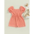 thumbnail image 4 of goowrom Little Girls Short Pleated Bodysuit, Short Sleeve Front Buttons Square Neck Romper, 4 of 9