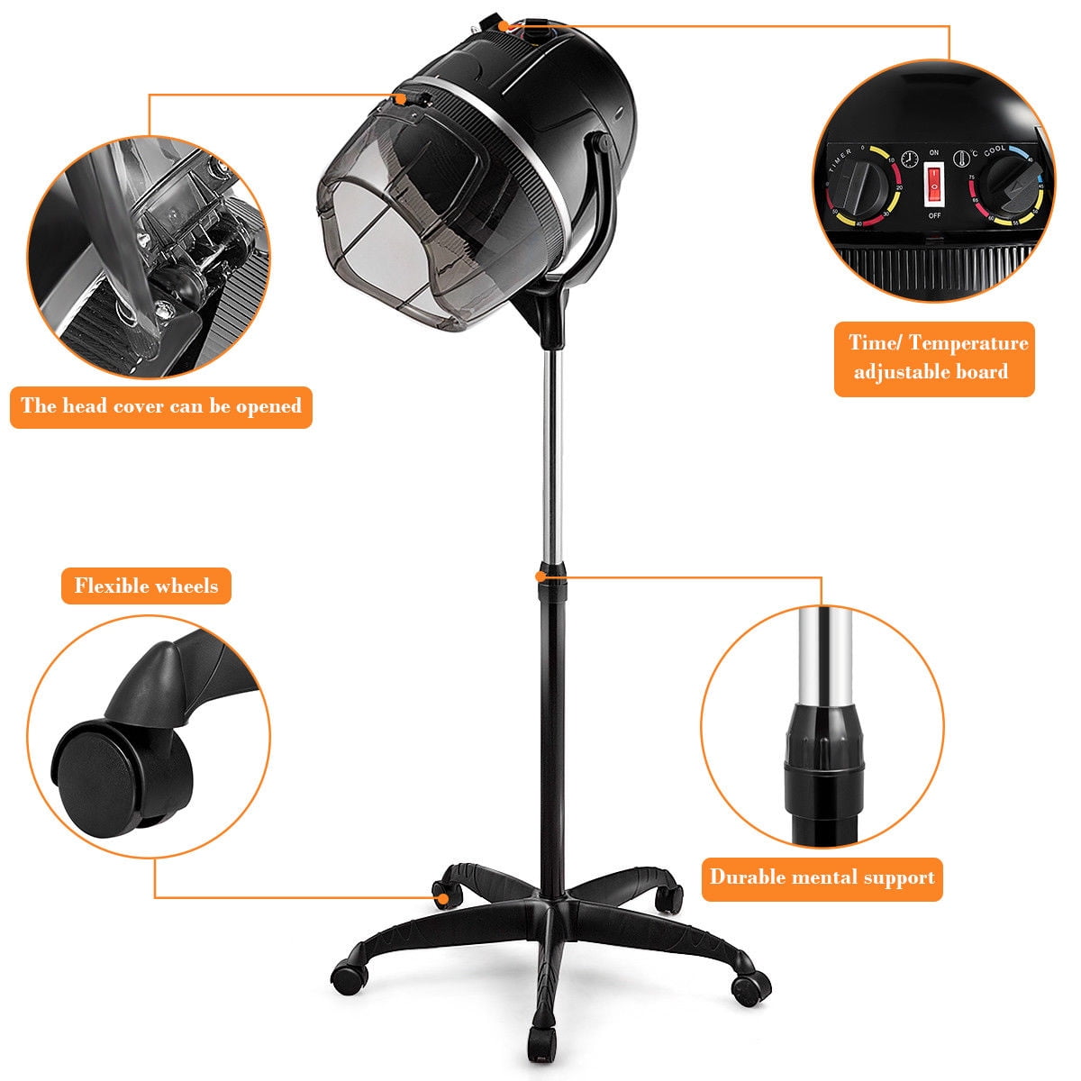 Costway Adjustable Stand Up Hood Floor Hair Bonnet Dryer Rolling Base Salon Wheels Walmart