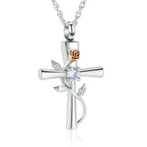 Imrsanl Cross Urn Necklace for Ashes Birthstone Rose Flower Cremation Jewelry for Women Gilrs Keepsake Memorial Ashes Pendant