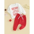 thumbnail image 3 of Wassery Toddler Boys Girls Christmas Outfits Baby Boys Girls Clothes Letter Print Long Sleeve Round Neck Sweatshirt and Pants Set 6M 12M 18M 24M 3T Newborn 2 Piece Fall Clothing, 3 of 8