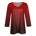 thumbnail image 4 of Women's Essentials T-Shirt Women's 3/4 Sleeve V-Neck Shirt Gradient Print Basic T-Shirt Casual Autumn Top, 4 of 5