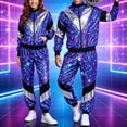 thumbnail image 2 of yboeqw Unisex 80s Retro Shiny Color Block Tracksuit Full Zip Stand Collar Jacket and Cuffed Jogger Pants Vintage Disco Couple Theme Party Costume Outfit, 2 of 9