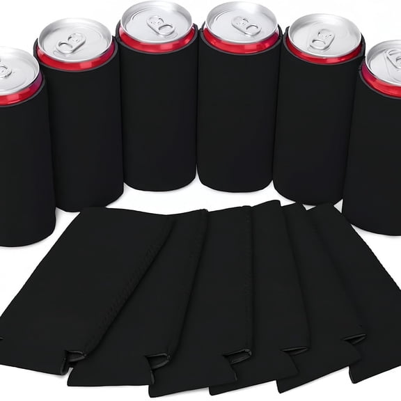 Neoprene Blank Slim Can Cooler Sleeve (12-Pack) - 12 oz Slim Drink Holder with Base, Leak-Proof & Insulated - Fits Tall Slim Cans (Black)