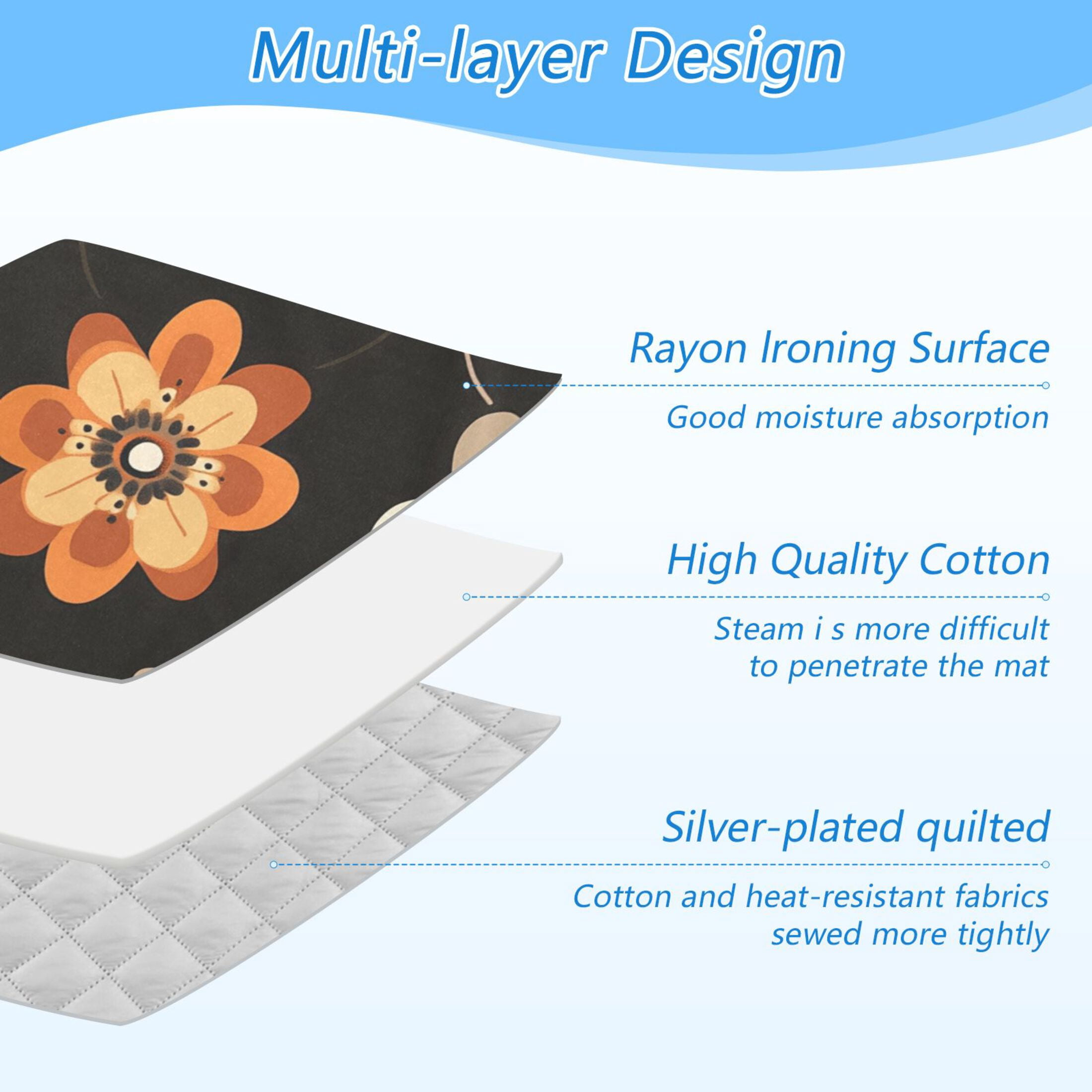 Geometric Brown White Orange Flowers Ironing Mat Blanket Portable Travel Ironing Pad Heat Resistant Pad 47.2" x 27.6”