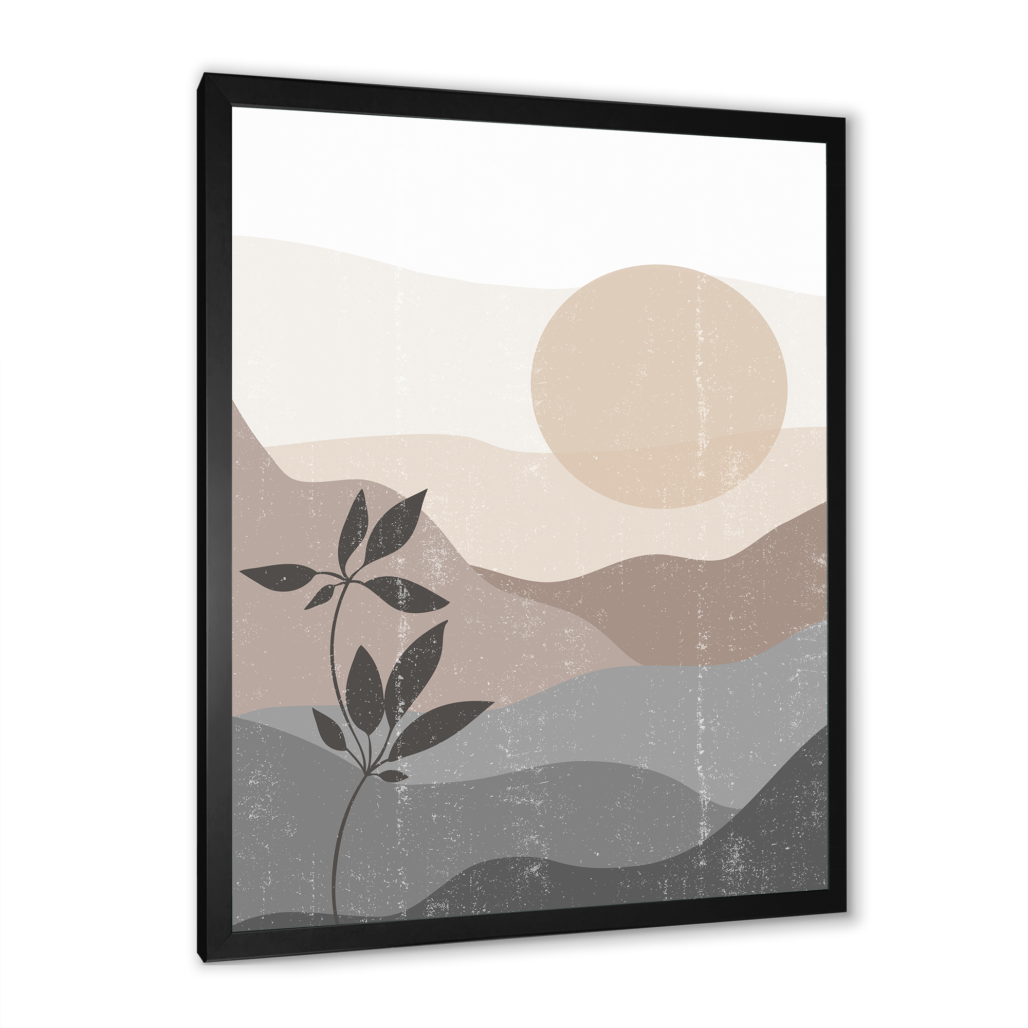 Designart 'Minimalist Sunset Over Mountain Landscape' Modern Framed Art Print