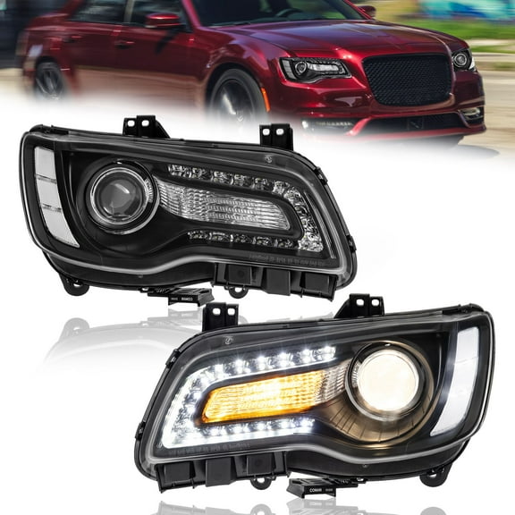 MOSTPLUS Pair Black LED & DRL Projector Headlights w/ Bulbs for 2011-2023 Chrysler 300