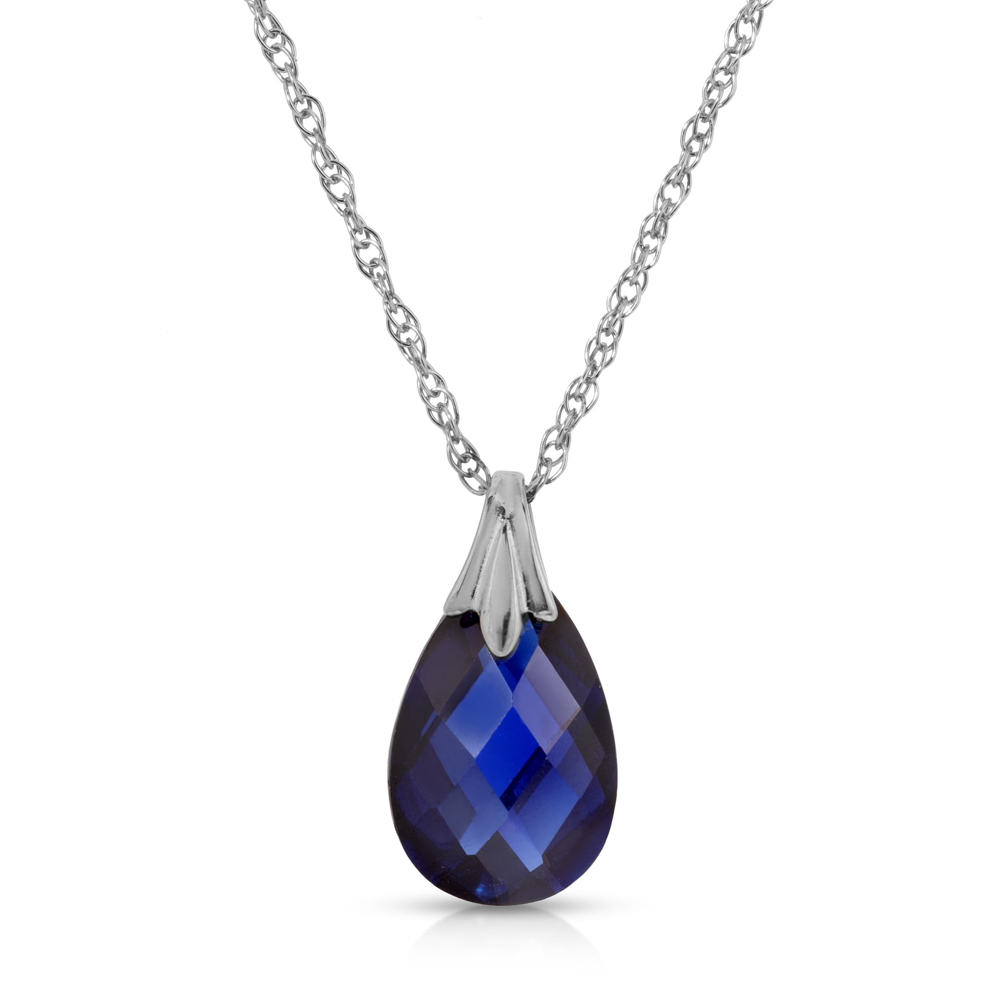 Galaxy Gold 14K Solid Gold Natural Sapphire Briolette Necklace for Women - White Gold Fine Jewelry