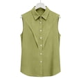 thumbnail image 5 of Dazajoo Sleeveless Linen Shirts for Women Button Down Collared Tops Summer Casual Cotton Work Tees,Yellow,XL, 5 of 7