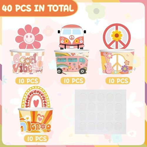 40 Pcs Groovy Snack Cups, Groovy Ice Cream Cups, Retro Hippie Birthday Decorations Supplies, Hippie Boho Bowl for Baby Bridal Shower Girls Birthday Party Favors$$Home Decor, Kitchen, & Other