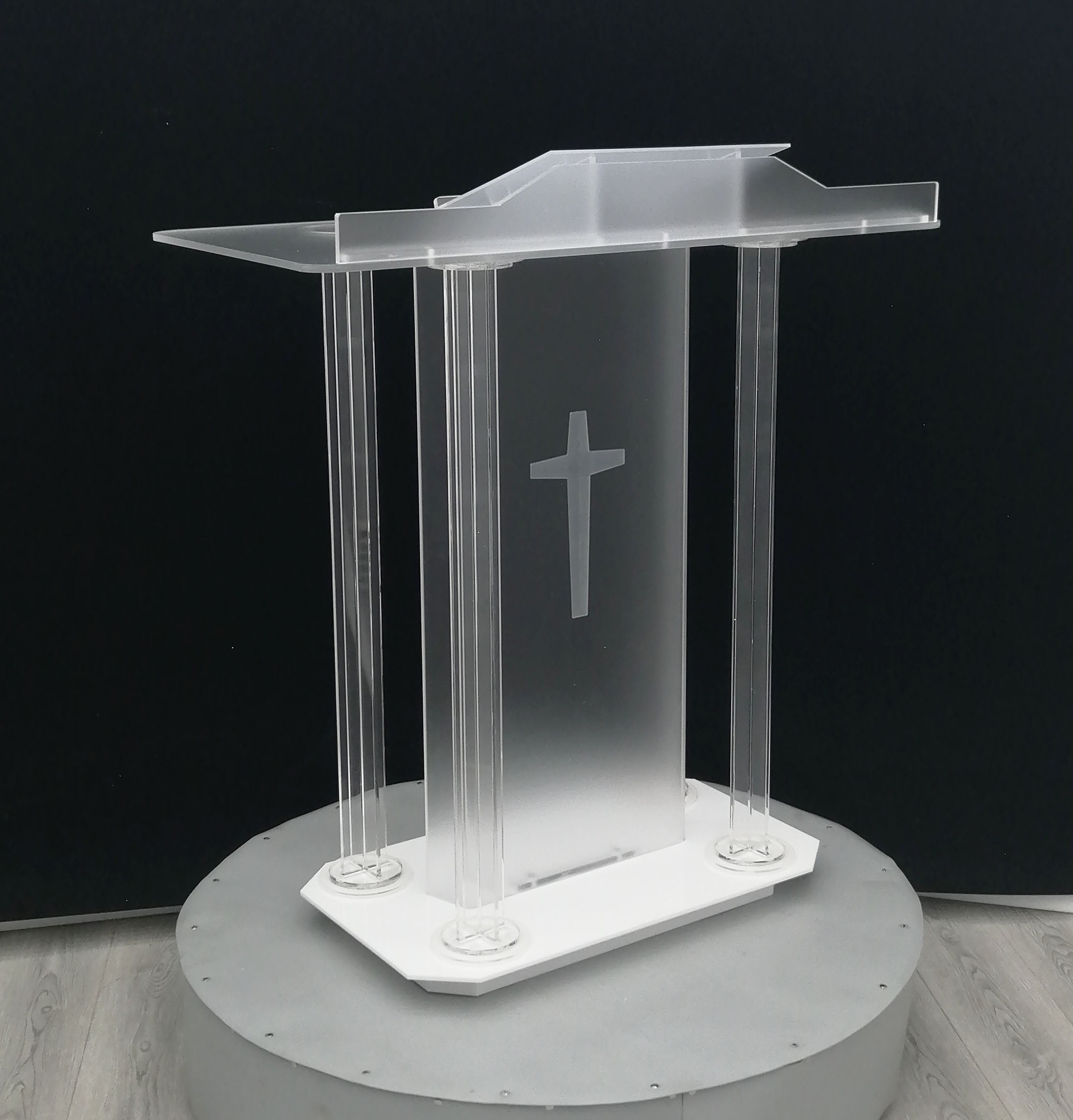 FixtureDisplays Clear Acrylic Plexiglass Podium Curved Steel Sides Church Pulpit School Lectern Debate Funeral Home Conference 14310-NF 