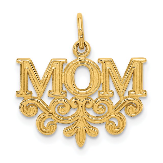 14k Yellow Gold Mom Necklace Charm Pendant
