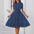 thumbnail image 2 of Stichou Women Summer O Neck Beach Dress Elegant Dot Print Long Sleeve Chiffon A Line Casual Sundress Blue M, 2 of 6