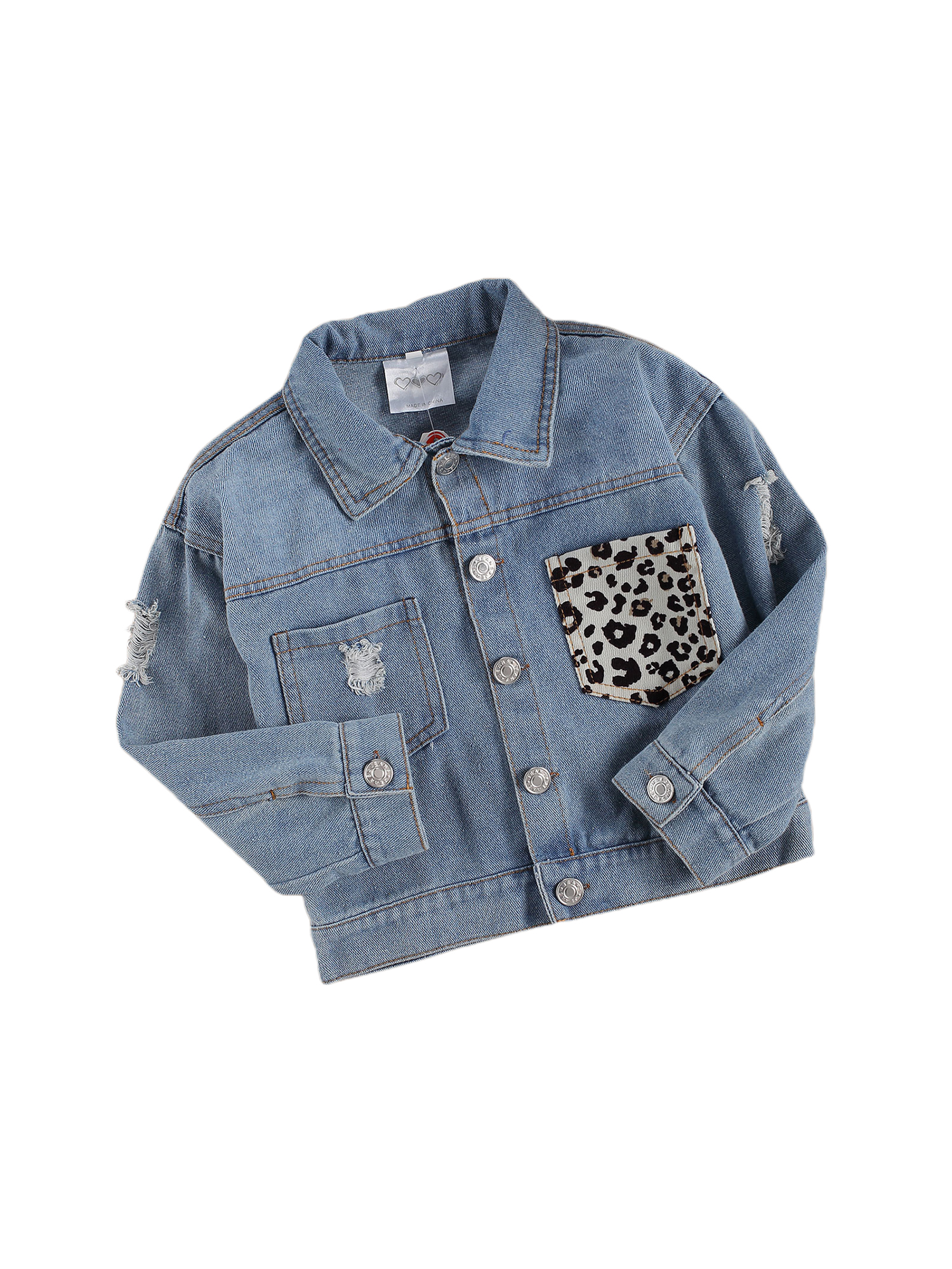 Canrulo Toddler Baby Girls Denim Jacket Leopard/Sequined Print Long Sleeve Single Breasted Coats Fall Winter Clothes Denim Leopard 1-2 Years - image 5 of 7