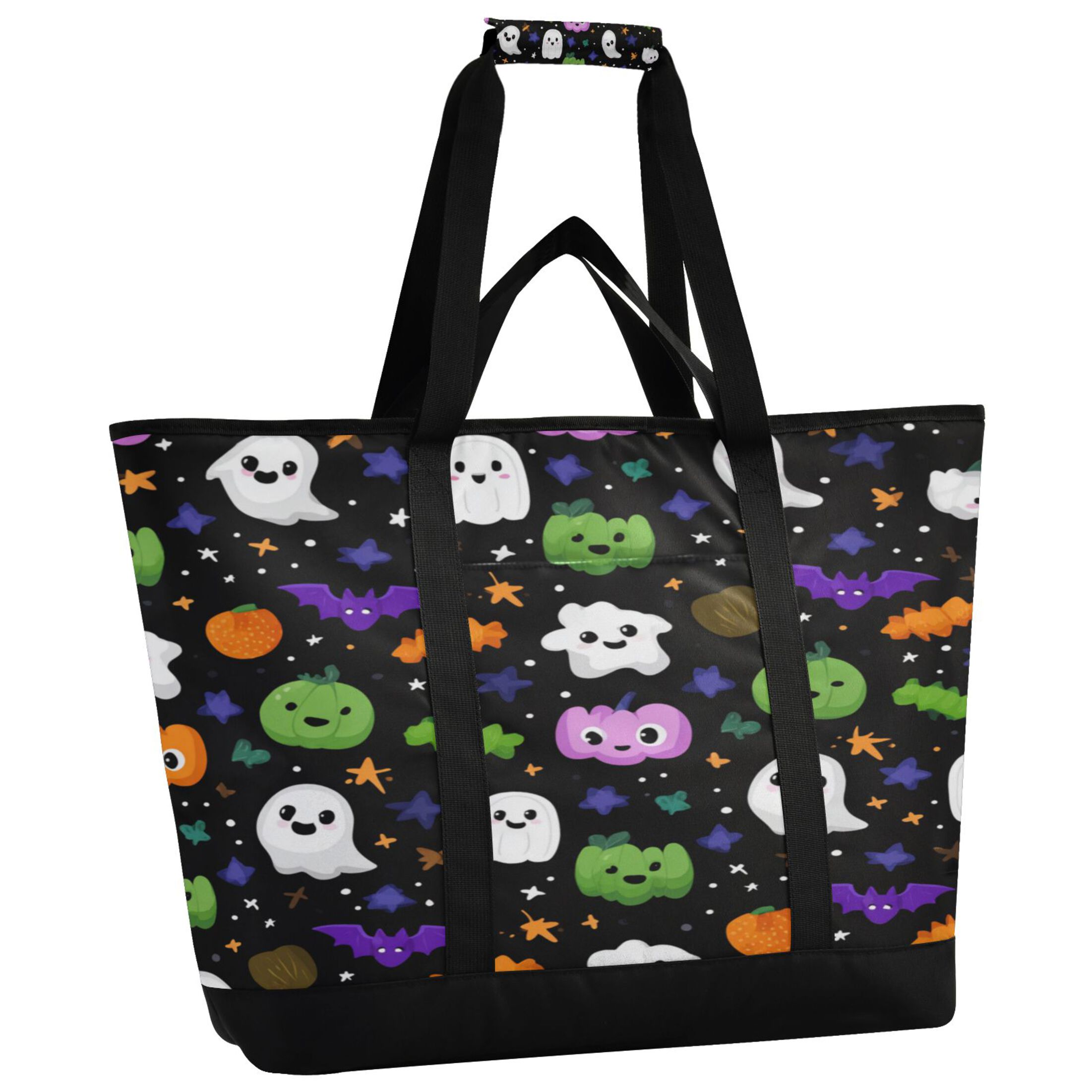 Extra-Large Wide Opening Design Capacity Hand-Held Ice Pack Thickened Insulation Layer For Long-Lasting Cold Retention For Outdoor Shopping Picnics And Camping Cartoon Ghosts Pumpkins