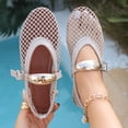 thumbnail image 5 of Hinvhai Mesh Ballet Flats for Women Buckle Strap Comfy Casual office Fishnet Ballerina Flat Shoes Pink 6.5(38), 5 of 7