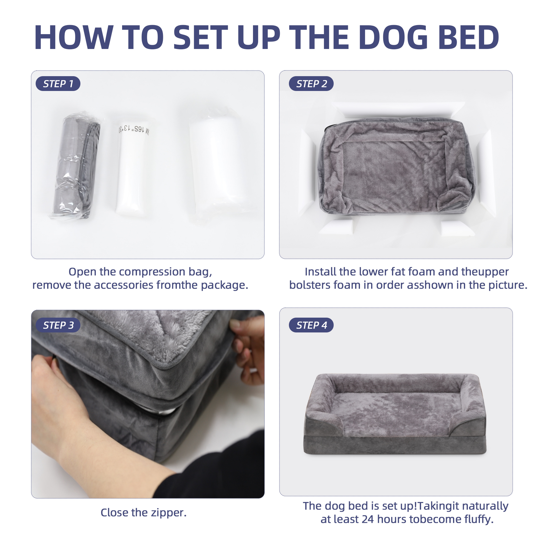 KSIIA Orthopedic Dog Bed for Large Dogs, Gray photo 3
