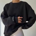 thumbnail image 2 of Lovskoo 2024 Sweatshirts for Women Fall Winter Fleece Thick Warm Striped Long Sleeved Round Neck Loose Short Casual Pullover Round Neck Sweater Black, 2 of 7