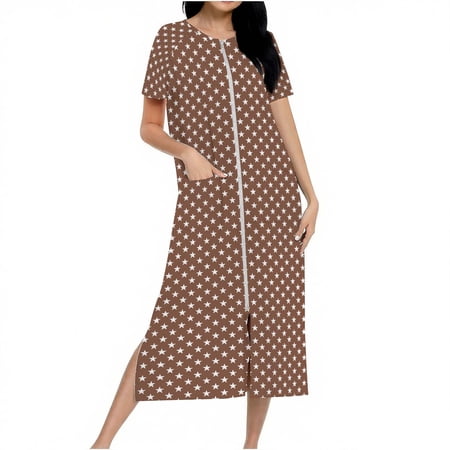 Aofany Womens Nightgown Long Loungewear Crew Neck Lounge Dress Short Sleeve Sleepshirt Full Length Soft Sleepwear with Pockets
