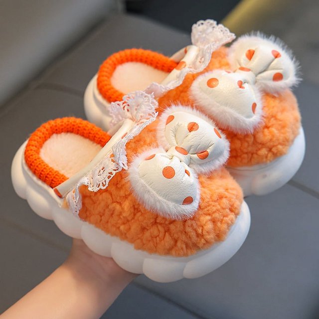 Zapatillas de algodón de invierno para niños, niñas, princesas, cálidas, de terciopelo, con tacón, para padres e hijos, niños grandes, medianos y pequeños, zapatillas de algodón de felpa para bebés