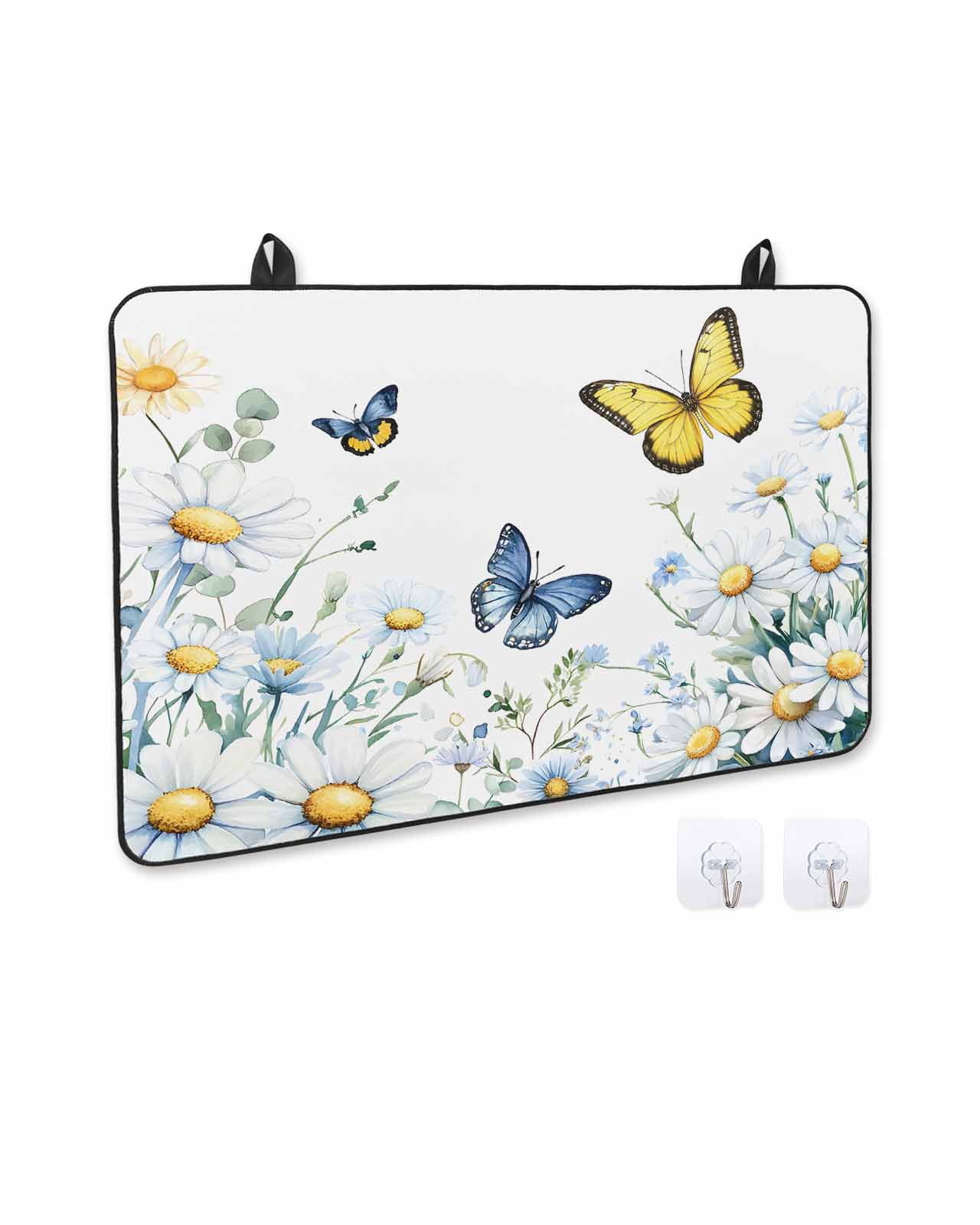 nqOlkjepod Large Induction Cooktop Protector Mat 36"x21", Butterfly Spring Floral Stove Top Covers for Electric Stove, Daisy Flowers Botanical Country Stove Burner Cover Mats, Glass Top Stove Cover