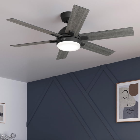 Restored Hunter Fan 52 inch Matte Black Indoor Ceiling Fan with Light and Remote for Bedroom, Large Room/Great Room, Dining Room, Kitchen, Office (Refurbished)