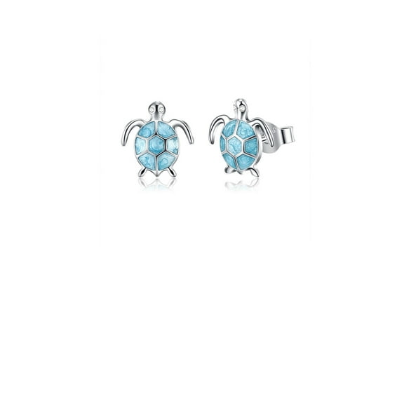 925 Sterling Silver Fashion Cute Blue Turtle Stud Earrings with Cubic Zirconia