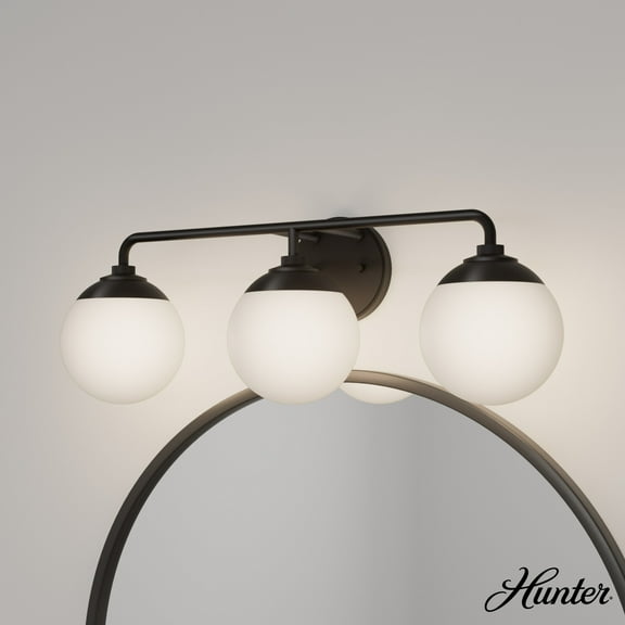 Hunter - Hepburn 3-light Matte Black, Medium Size Vanity Light, Dimmable, Modern Style, for Bedrooms, Dining, Living Rooms - 45226