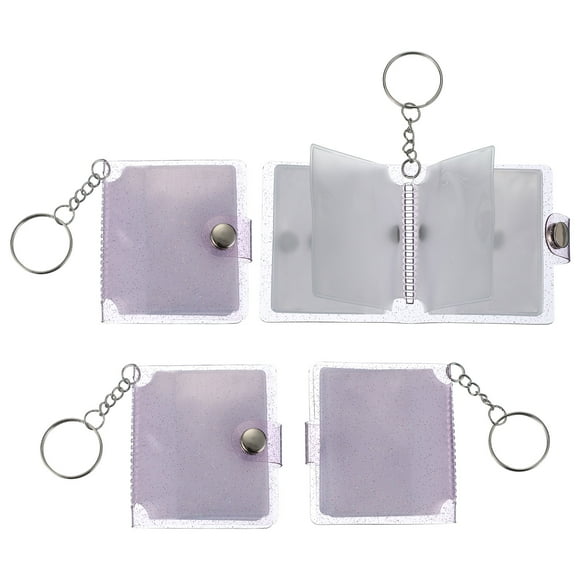 Uxcell 4 Pcs Mini Photo Albums, 2.4 Inch PVC Small Photo Storage with Keychain Photo Album with 16 Pockets for Pictures Valentine's Day Gift Wedding, Purple