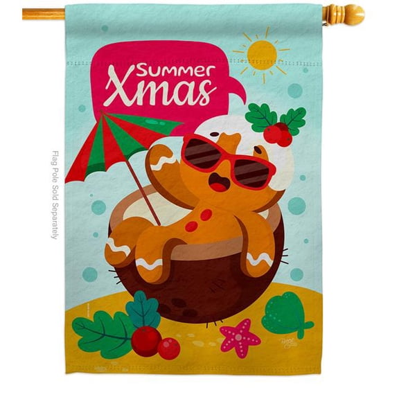 Breeze Decor H120061-BO Summer Gingerbread Summertime Christmas In July 28 x 40 in. Double-Sided Decorative Vertical House Flags for Decoration Banner Garden Yard Gift