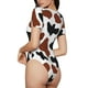 thumbnail image 2 of Balery Brown Black Cow Body de cuello redondo de manga corta para mujer Tops de manga corta Tops básicos-Medium, 2 of 7