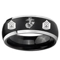 thumbnail image 2 of Carbide Marines Sergeant 8MM Dome Brush Black Silver Edges Tungsten Men Ring, 2 of 2