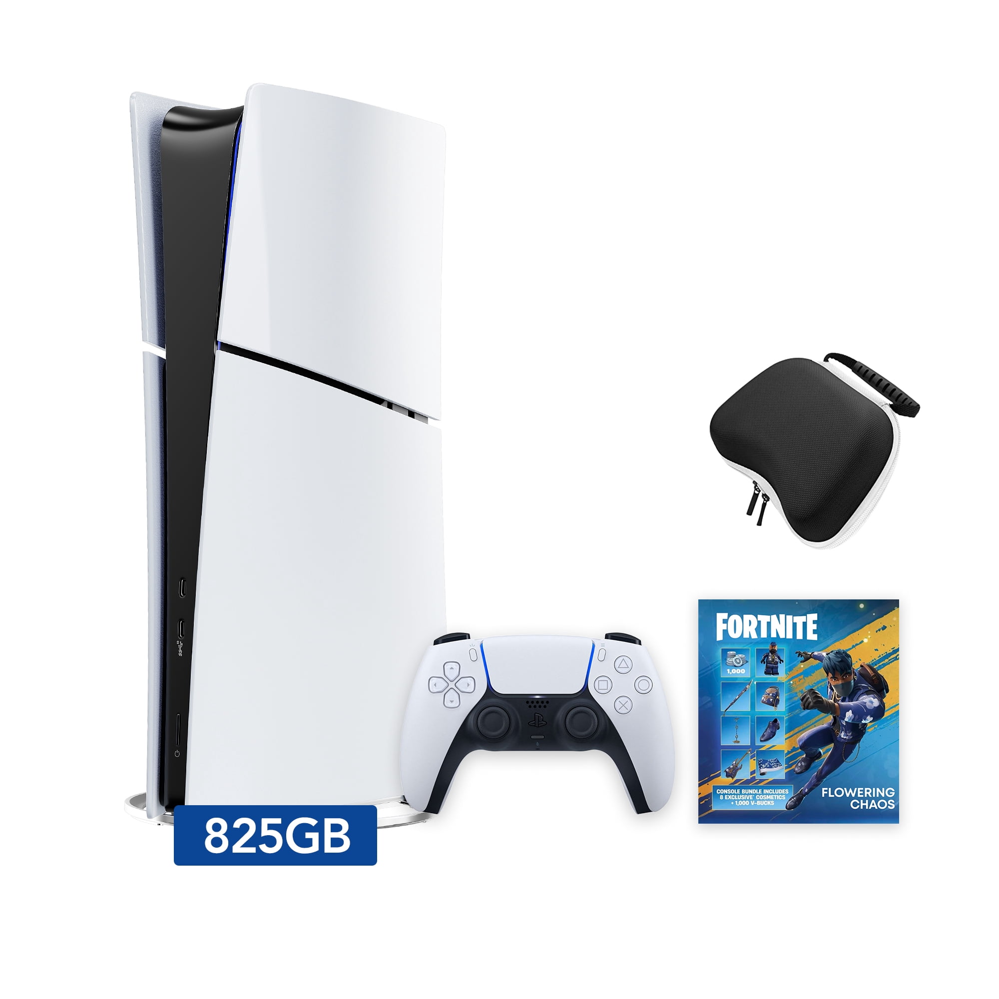 2025 New PlayStation 5 Slim Digital Edition Fortnite Flowering Chaos Bundle and Mytrix Controller Case - White, Slim PS5 825GB PCIe SSD Gaming Console