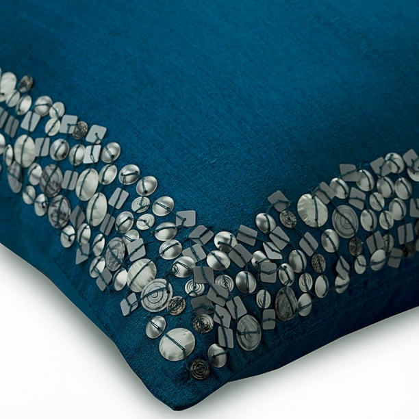 Toss Pillow Cover Decorative Royal Blue Pillow Covers 16x16 inch 40x40 cm Silk Accent Throw Pillows Bordered Sequins Embellished Modern Couch Pillow Cases Royal Blue Silver Walmart