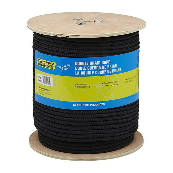 Seachoice 47090 Black Double Braid, 3/8" x 600'