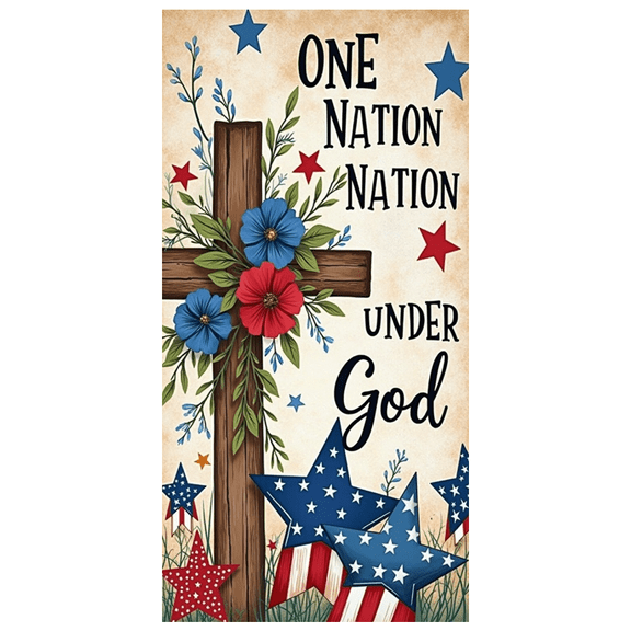 Floral Design Religious Banner Wooden Cross Patriotic Stars Decorative Elements for Christian Celebration Independence Day Church Decoration