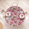 thumbnail image 4 of Ambesonne Peony Fitted Round Tablecloth, Delicate Boho Flowers Print, 56"- 60" Diameter, Pastel Pink Peacock Green, 4 of 5