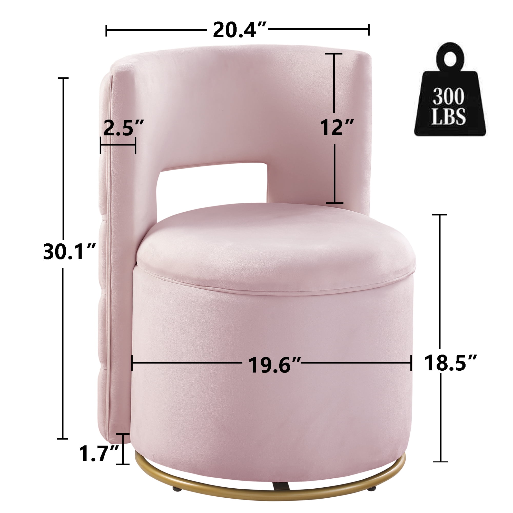 Leumius 360° Swivel Accent Chair with Storage,Velvet Curved Chair with Gold Metal Base for Living Room,Nursery,Bedroom-Pink