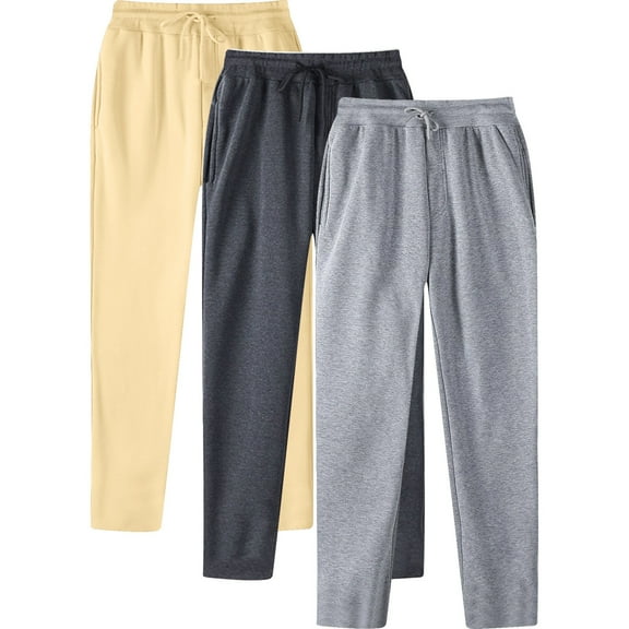 Joggers Sweatpants for Men 3 Pack Straight Leg Pants with Pockets and Drawstring Elastic Waist Casual Solid Color Breathable Athletic Workout Trousers